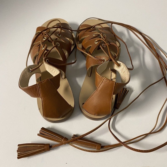 M Gemi Filo Gladiator Sandal Brown Leather Wrap Around Tassel Lace Up Op… - Picture 5 of 6